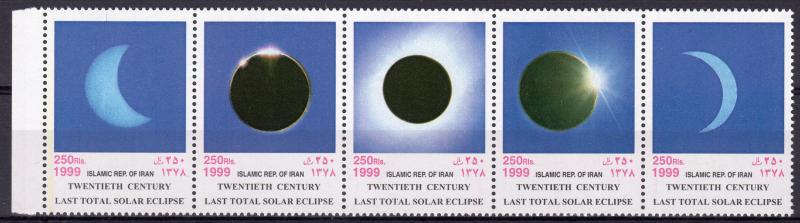 Iran 1999 Sc#2772 TOTAL SOLAR ECLIPSE/SPACE  Strip of 5 perforated MNH