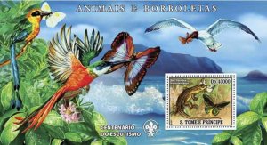 SAO TOME - 2007 - Butterflies, Frogs, Birds - Perf Souv Sheet -Mint Never Hinged