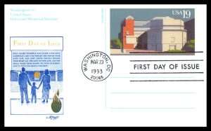 US UX168 Holocaust Museum Artmaster U/A FDC Postal Card