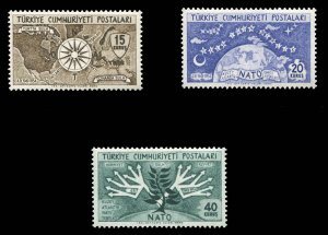 Turkey #1127-1129 Cat$19.60, 1954 NATO, set of three, never hinged, natural i...