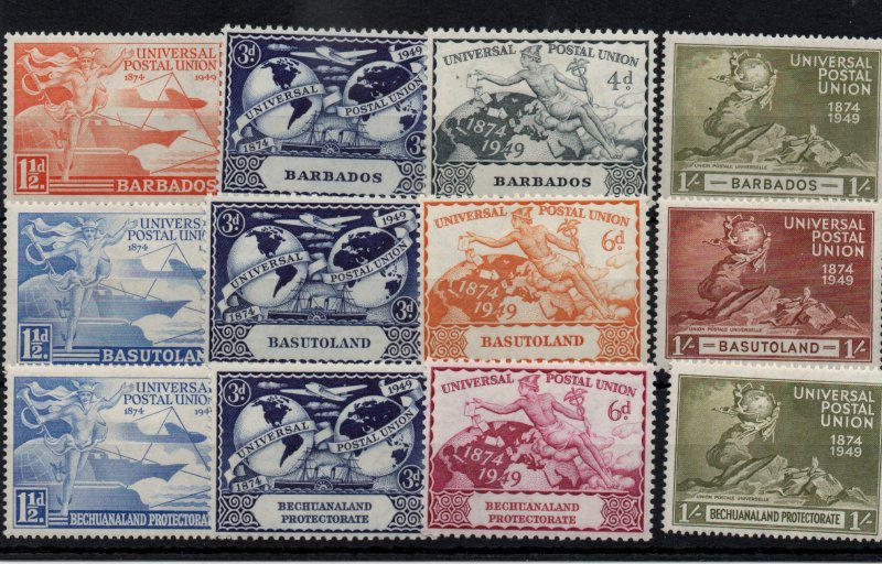 1949 UPU mint MH sets Barbados, Basutoland & Bechuanaland WS38746