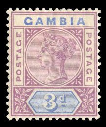 Gambia #24 Cat$50, 1898 3p red violet and ultramarin, hinged, faint thin