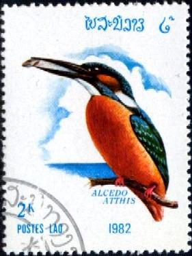 Common Kingfisher (Alcedo atthis), Laos stamp SC#375 used