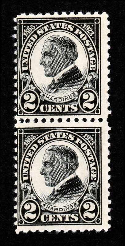 U.S. SCOTT #610 HARDING 2 CENTS BLACK VERTICAL PAIR 1923 MNH-OG