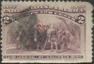 # 231c Used Landing Of Columbus Broken Hat