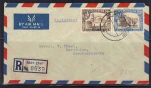 ADEN REGISTERED 1948 AIR MAIL COVER ADEN CAMP REG. LABEL AND STRIKES FRONT & BAC