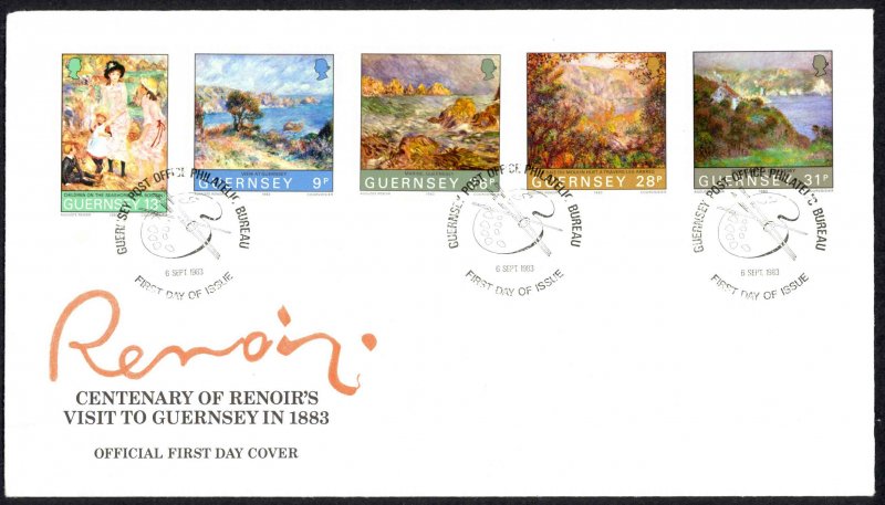 Guernsey Sc# 264-268 FDC 1983 9.6 Renoir