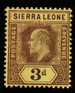 SIERRA LEONE SG104 1909 3d PURPLE/YELLOW MTD MINT