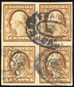 346, Used 4¢ VF/XF Block of Four CV $130.00 - Stuart Katz