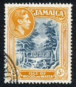 Jamaica SG132a 5/- Line Perf 14 CDS used  Cat 275 Pounds