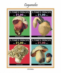 Sao Tome & Principe 2021 MNH Mushrooms Stamps Fungi Mushroom Nature 4v M/S