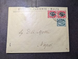 1922 British Malta Cover Valletta to Naples Italy