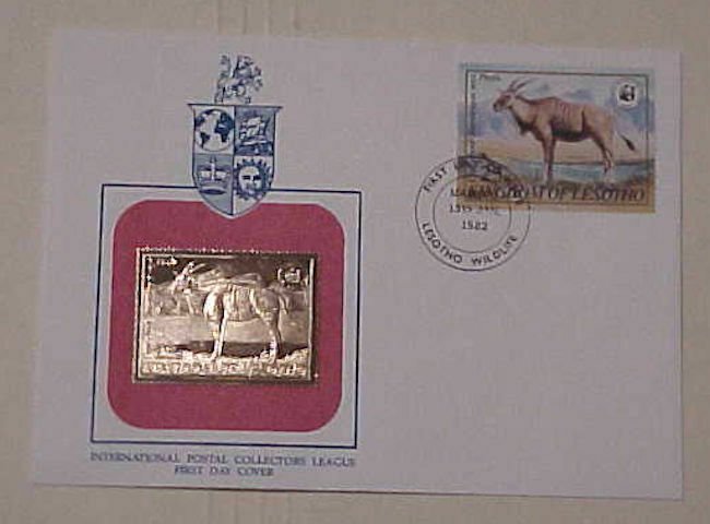 LESOTHO GOLD FOIL 1982 FDC WILDLIFE CACHET