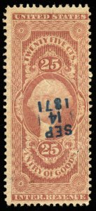 B616 U.S. Revenue Scott #R45c 25c Entry of Goods, blue multiline and cut cancels