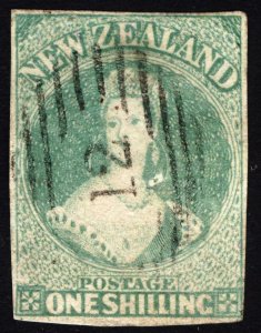 New Zealand 1857 1s Blue Green SG 17 Scott 10 VFU Cat £1,800($2,376)