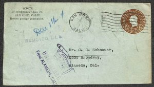 USA U483 STATIONERY SAN JOSE CALIFORNIA RETURN TO SENDER POSTAGE DUE COVER