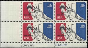 US #C87 18¢ STATUE OF LIBERTY MNH LL PLATE BLOCK #34942-34928 DURLAND $1.50