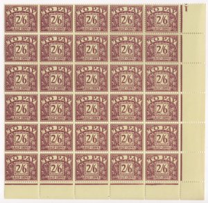 Sg D65wi s/ways 2/6  Postage due Right lower corner block of 30 UNMOUNTED MINT