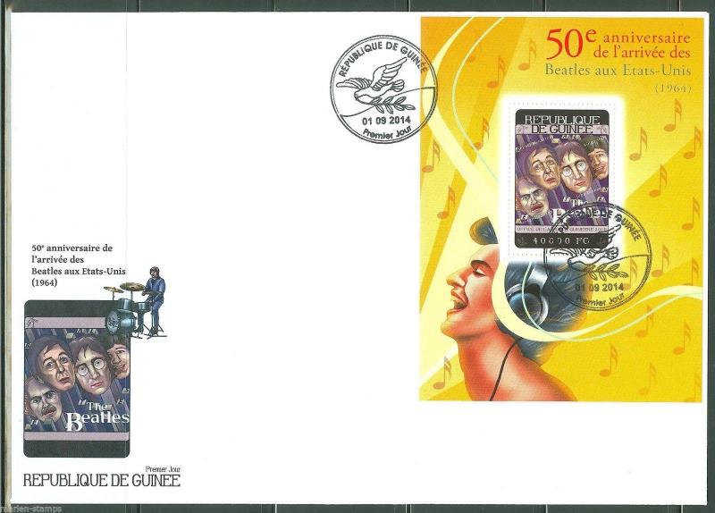 GUINEA 2014 50th ANNIVERSARY OF THE BEATLE'S FIRST US TOUR  S/S FIRST DAY COVER 