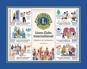 Chad - 2021 Lions Club Intl & Pandemic - 6 Stamp Sheet - TCH210636a