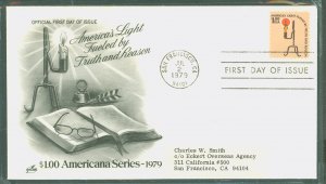 US 1610 1979 $1 Rush Lamp and Candle Holder, Art Craft Cachet, neatly addressed FDC