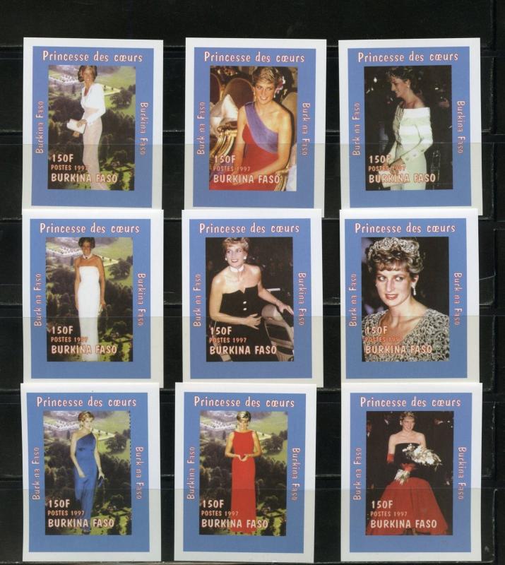 BURKINA FASO PRINCESS DIANA SET OF 9 DELUXE SOUVENIR SHEETS I MINT NEVER HINGED 