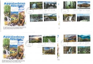 5960 Appalachian Trail set of 15 stamps on four Panda Cachets FDCs