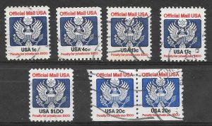 U.S. Scott #O127-O130; O132; O138A Used Lot of Official Stamps 2018 CV $17.50