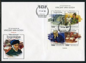TOGO 2023 170th ANNIVERSARY OF VINCENT VAN GOGH  PAINTINGS SHEET FIRST DAY COVER
