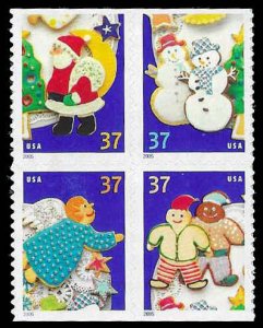 PCBstamps   US #3953/3956a Bk Block $1.48(4x37c)Christmas-Cookies, MNH, (9)