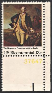 SC#1704 13¢ Washington at Princeton 1777 by Peale Plate Single (1977) MNH