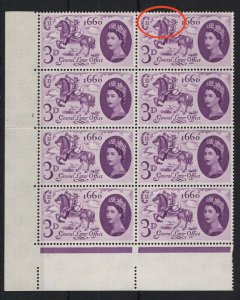 GB 1960 GLO 3d r17/2 the broken mane variety unmounted mint cyl blk of 8 cat £