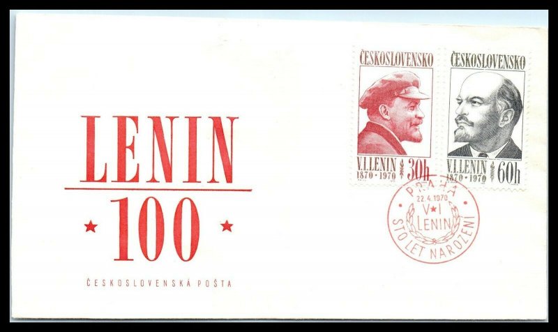 1970 Checoslovaquia primer día cubierta cubierta - 100th aniversario del nacimiento de Lenin, Praha R10 