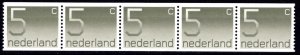 Netherlands Scott # 546 mint nh, coil strip of 5, # on reverse, NVPH # 1108A