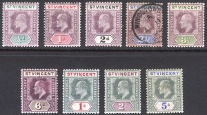 St Vincent 1902 1/2d-5s EVII Wmk Crown CA Scott 71-79 SG 76-84 MLH* Cat $179