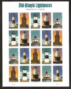 NDC 2021 MID-ATLANTIC LIGHTHOUSES #5625c MINT IMPERF PANE, NO DIE CUTS, VF