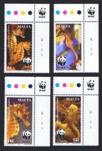 Malta WWF Mediterranean Seahorses 4v Top Right Corners with WWF Logo