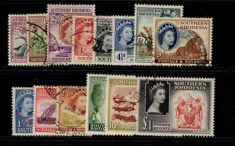 SOUTHERN RHODESIA QEII SG78-91, complete set, FINE USED. Cat £110.