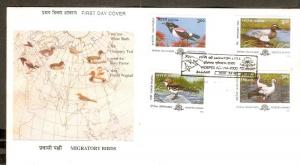 India 2000 Migratory Birds Animals Globe Stork 4v FDC