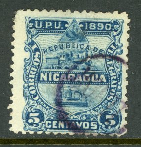 Nicaragua 1890 Locomotive Train 5¢ Blue Scott #22 VFU Z438 ⭐