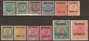 EDSROOM-14257 Burma O1-O12 LH & NH 1937 Short Set to 2 Rupee CV$198