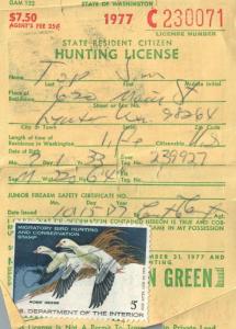 1977 USA Duck Stamp #RW44 + Upland Washington Hunting & Fishing License