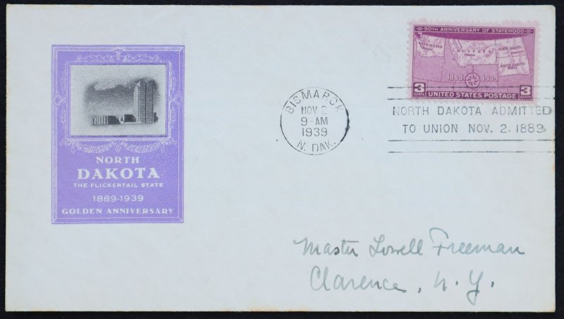 U.S. Used Stamp Scott #858 3c North Dakota Ioor First Day Cover. Choice!
