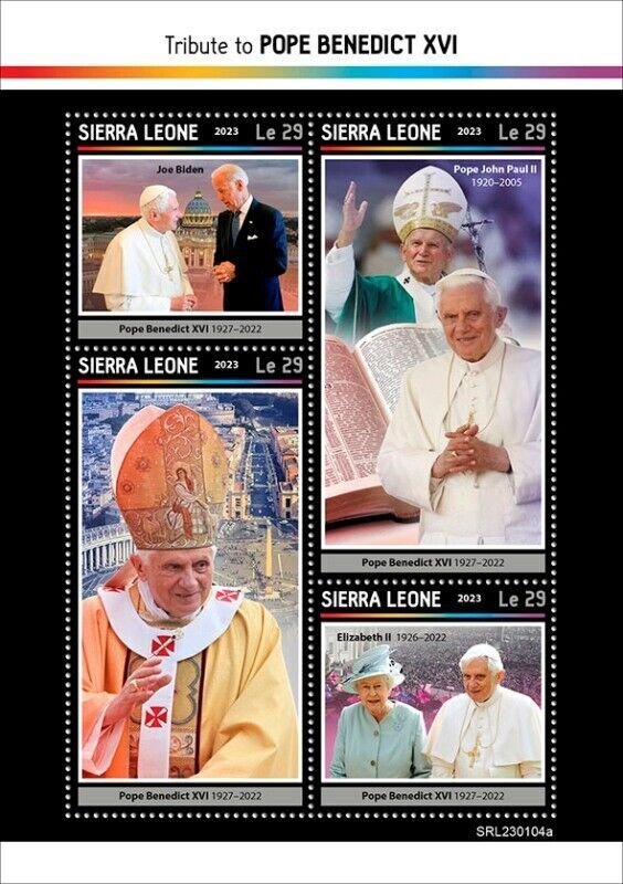 Sierra Leone - 2023 Pope Benedict XVI Tribute - 4 Stamp Sheet - SRL230104a