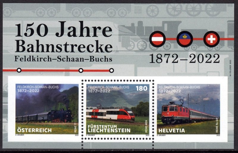 LIECHTENSTEIN 2022 LOCOMOTIVES TRAIN RAILWAYS JOINT ISSUE