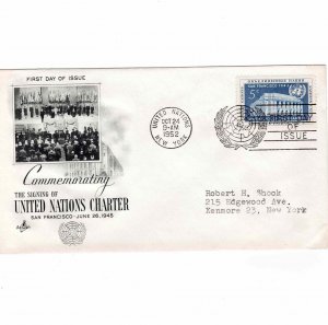 United Nations 1952 FDC Sc 12 Signing of Charter UN First Day Cover Artcraft