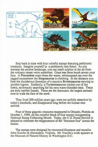 USPS Second Day Ceremony Program #2422-2425 Dinosaurs + FDC Amarillo Texas