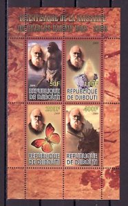 Djibouti, 2009 Cinderella issue. C. Darwin & Early Man, sheet of 4.