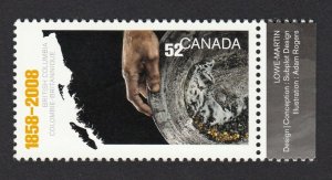 HISTORY GOLD RUSH = MAP of BC = Canada 2008  #2283 MNH single from PANE