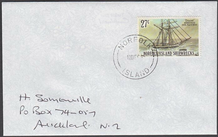 NORFOLK IS 1995 cover to New Zealand - 27c Wreck of the Diocet..............A706